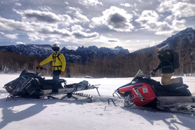 Snowmobiler's touring in the Uncompahgre Valley, Colorado.