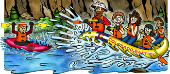 Colorado whitewater rafting and kayaking illustration